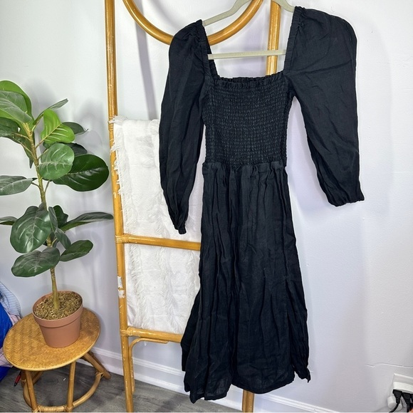 J. Crew Black Midi Linen Dress sz XS - Picture 3 of 7